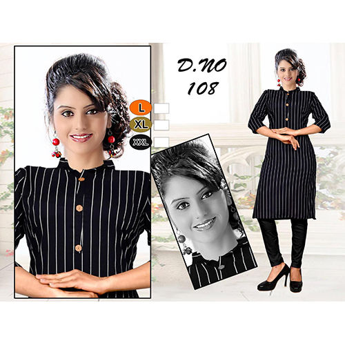 Printed Rayon Strip Kurti