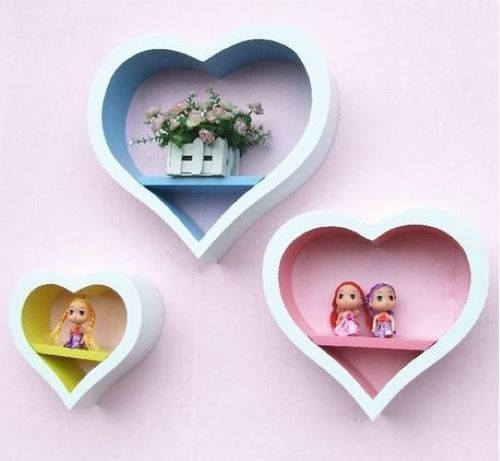 Colorful Heart Set Of 3 Wall Shelves