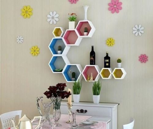 Colorful Hexagon Set Of 3 Wall Shelves