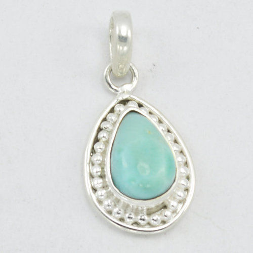 Oval Larimar Gemstone Silver Pendant