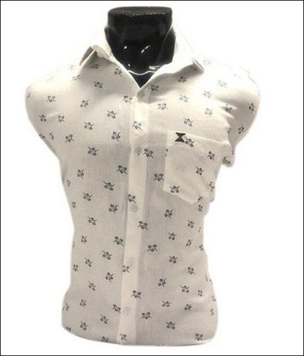 Mens White Cotton Printed Shirt Collar Style: Straight