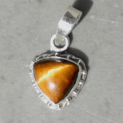 Oval Heart Shape Tiger Eye Silver Gemstone Pendant