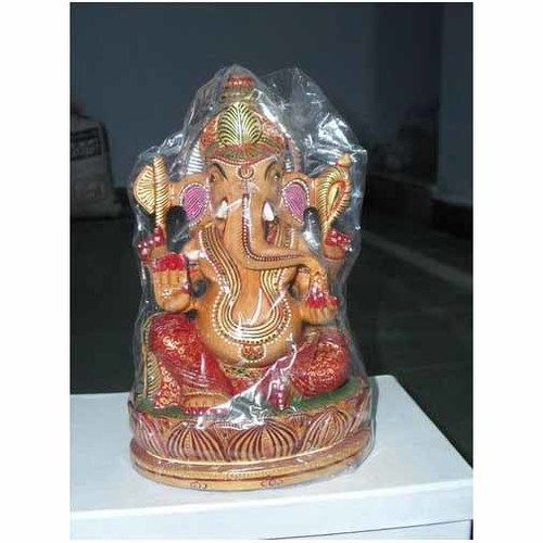 10 Inch Painted Wooden Ganesh Statue