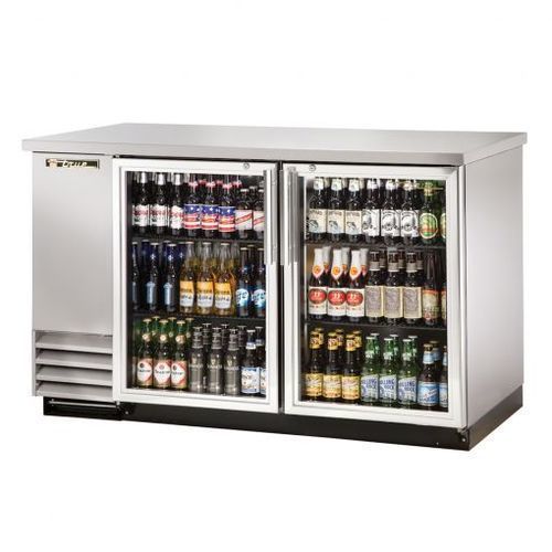 Silver Ss-Back Bar Bottle Cooler With Glass Sliding Doors