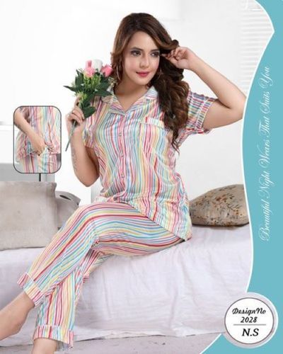 Multi Color Digital Print Satin Night Suit