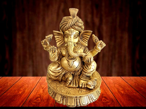 Gold Brass God Ganesha Statue