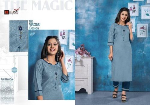 Cotton Hand Work Casual Kurti With Bottom