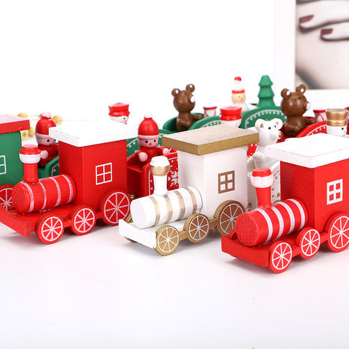 Multicolour Mini Kids Kindergarten Toys Santa Wooden Decorations Christmas Train