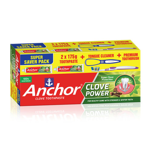 Anchor Clove Power Saver Pack (175gms X 2+Tougue Cleaner, Premium Toothbrush) Prepack