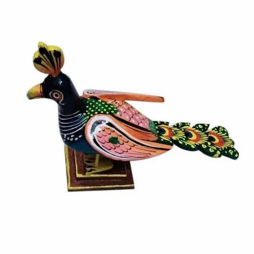 Hand Painted Handmade Wooden Peacock Statue