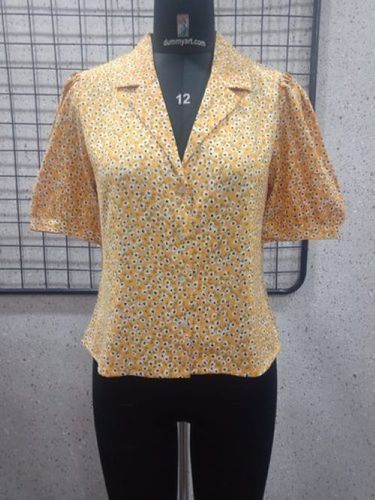 Cool Dry Ladies Yellow Collared Printed Shirt