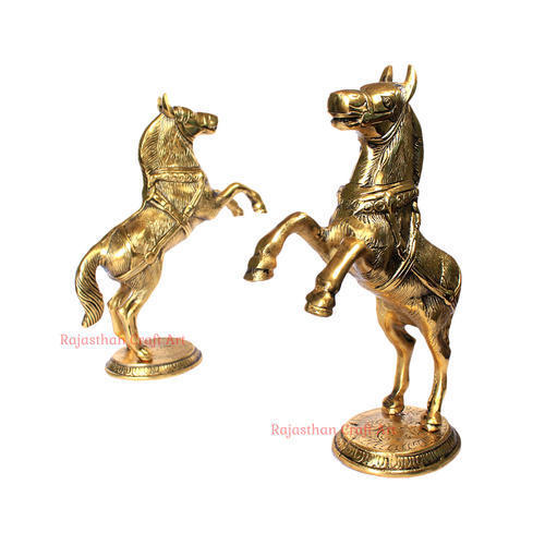 Golden Welcome Jumping Horse Pair With Base