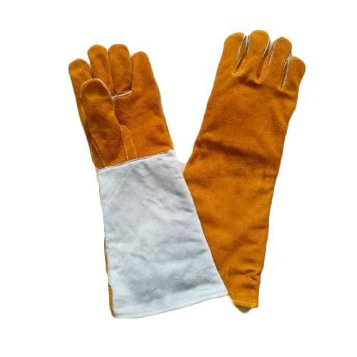 Plan Tan and White Full Finger Welding Leather Hand Gloves