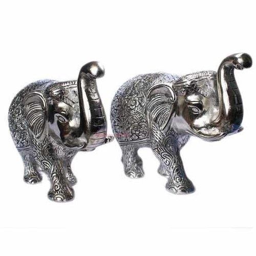 Glossy Silver Colour White Metal Elephant Set