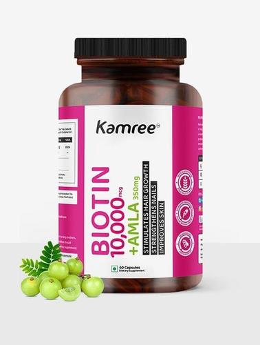 Kamree Biotin 10,000 mcg + Amla 350 mg - 60 Capsules, Stimulates Hair Growth
