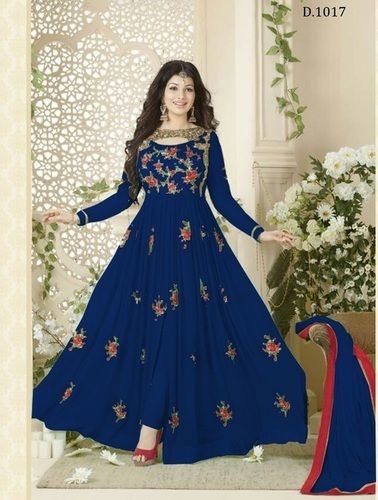 Latest Designer 60 Gram Georgette Embroidered Blue Anarkali Salwar Suit-f1017