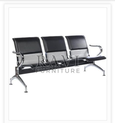 Silver Stainless Steel Powder Coating Airport Multi Seater Cushioned Sofa