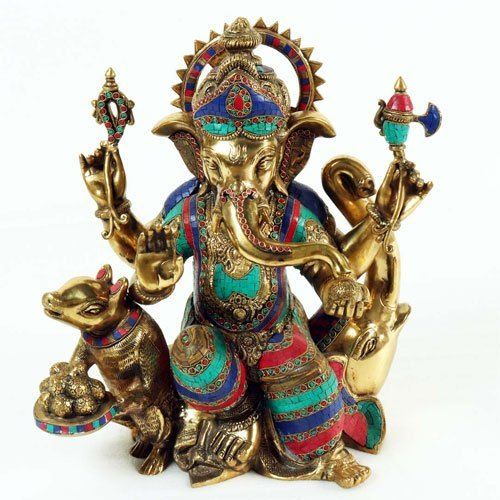Brass Ganesh On Elephant Statue