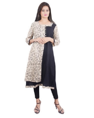 Multi Comfortable Stitched Printed Rayon Double Layer Kurti