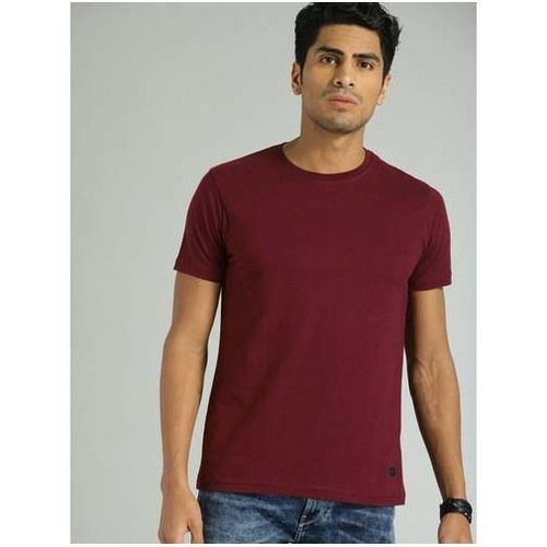 Mens Round Neck Maroon T Shirt