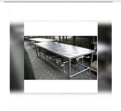  सिल्वर कलर सिक्स सीटर स्टेनलेस स्टील कैंटीन डाइनिंग टेबल सेट 