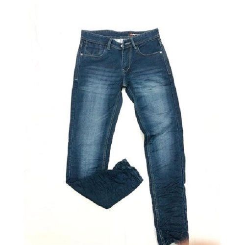 Casual Wear Comfort Fit Plain Blue Faded Denim Jeans For Mens