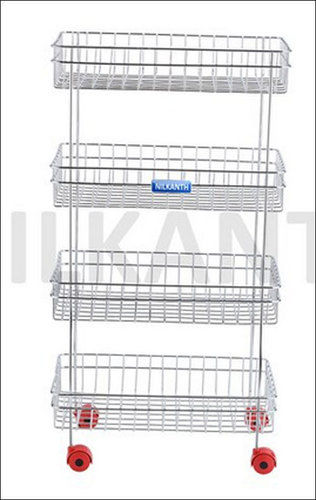 Polished Stainless Steel Kitchen Vegetable Trolley