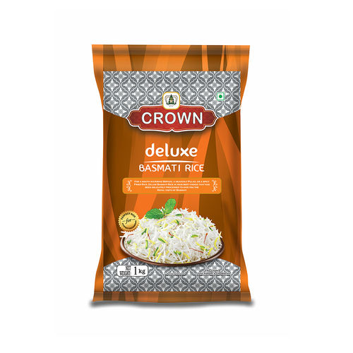 Crown Deluxe Long Grain, Gluten Free,Double Polished 100% Natural Basmati Rice , 1 Kg