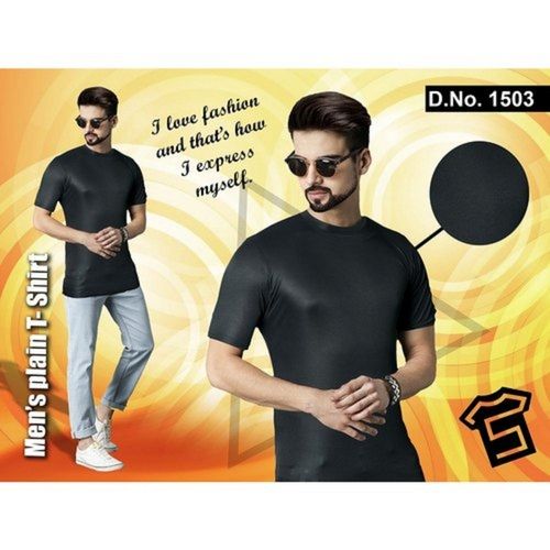 Mens Plain Black Slim Fit Half Sleeve Polyester T-Shirts Age Group: Adult