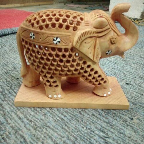 Wooden Up Trunk Elephant Statue