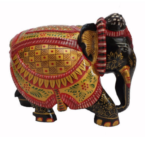 Embossed Hand Painted Wood Elephant Statue