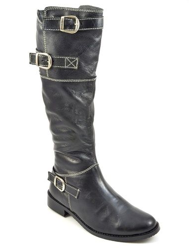 Ladies Black Leather High Knee Boots Insole Material: Pu