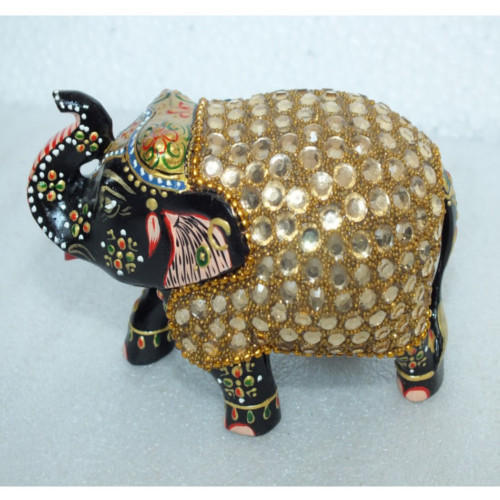 Religious Meenakari Decorative Hand Carved Wood Elephant