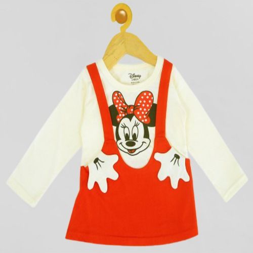 White & Red Stylish And Trendy Full Sleeve Party Wear Cotton Cartoon Printed Frocks