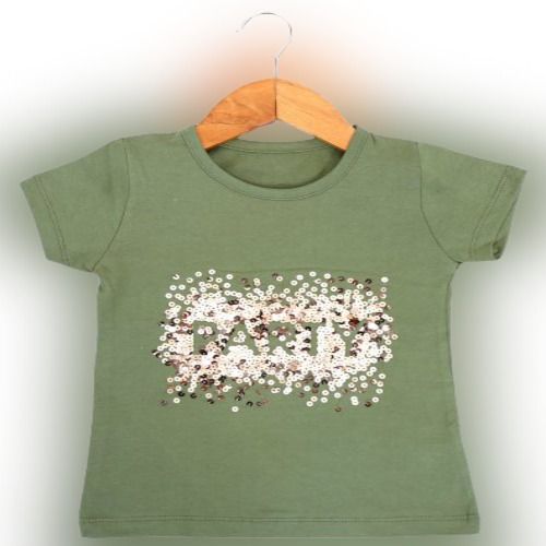 Green Comfort Proof Pure Cotton Half Sleeves And Round Neck Reversible Regular Wear Girls Top