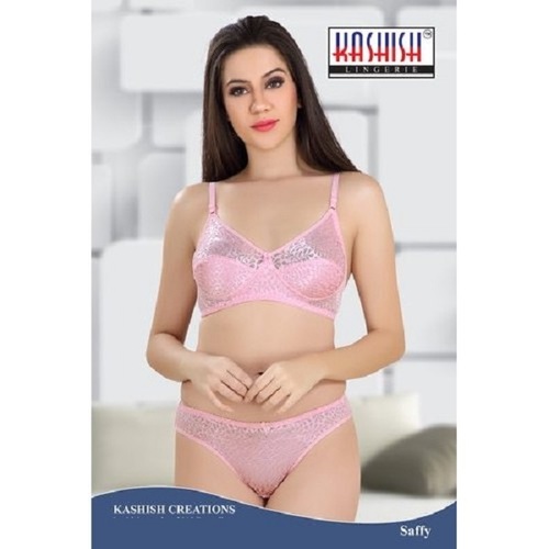 Made In India Kashish Padded Light Pink Net Bra Panty Set For