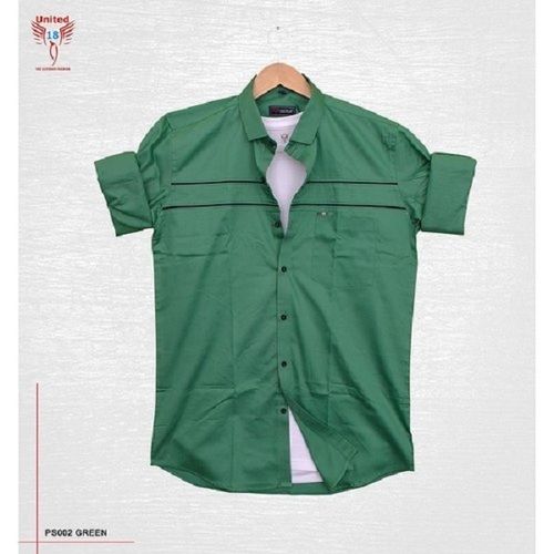 Green United 18 Party Wear Collar Neck Full Sleeves Plain Cotton Men Shirts