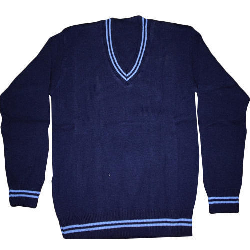 Blue Plain School Sweater Collar Style: Classic