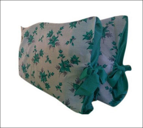 Blue Rectangular Floral Printed Cotton Pillow Cover