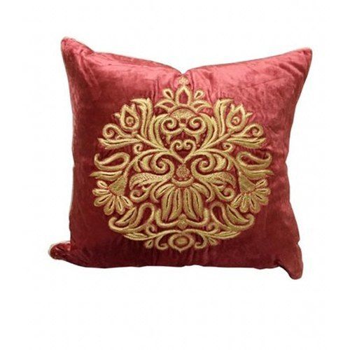 Mustard Velvet Embroidered Damask Cushion Cover