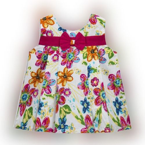 Multicolor Flower Printed Round Neck Sleeveless Cotton Party Wear Baby Frock 