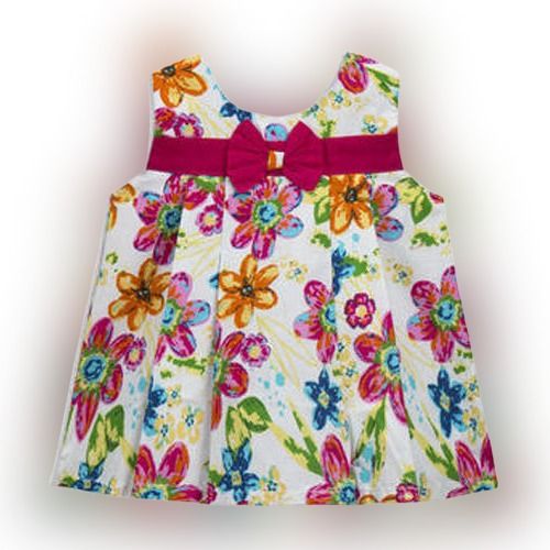 Washable Multicolor Flower Printed Round Neck Sleeveless Cotton Party Wear Baby Frock 