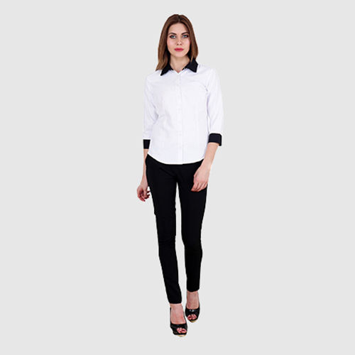 White Color Ladies Corporate Shirts Collar Style: Straight