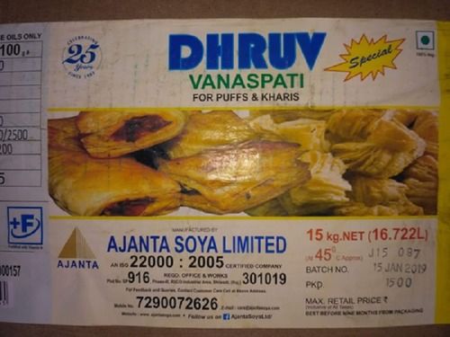 Dhruv 100% Pure White Vanaspati Edible Oil For Puffs And Kharis 15 Kg Box