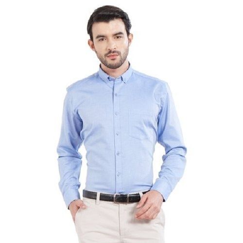 Formal Wear Mens Light Blue Full Sleeves Collar Neck Cotton Plain Shirt Gender: Male