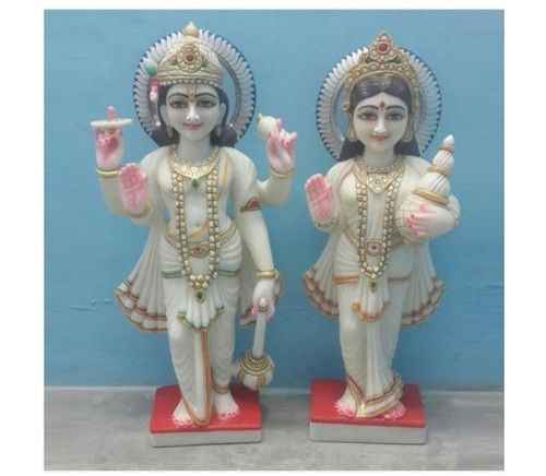 Painted Pattern Marble Laxmi Narayan Statue