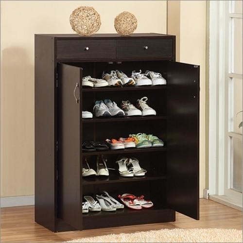 Wooden Double Door Multiple Compartment Shoe Rack