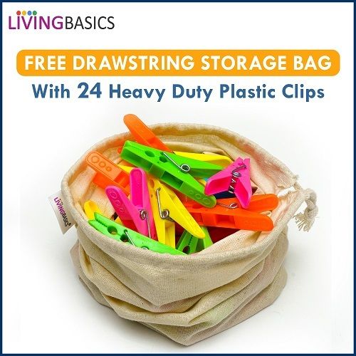 Livingbasics 24 Cloth Clips For Ropes/Cloth Dryers With Cotton Storage Bag M012
