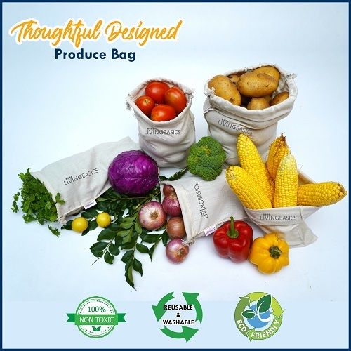 Cotton Livingbasics Premium Air Circulating Reusable Fridge / Refrigerator Food Storage Bags / Pouches / Packs For Vegetables / Dry Fruits / Cereals And Fruits (4 Large, 4 Medium And 4 Small Size)