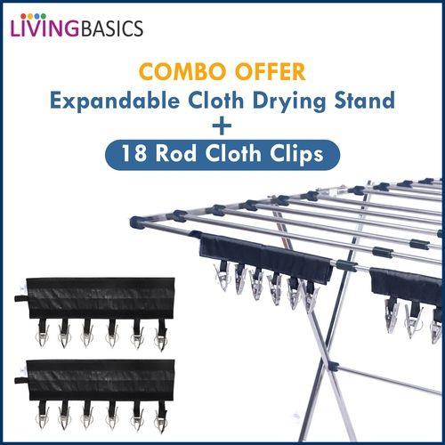 Grey Livingbasics Ss Expandable And Foldable Clothes Drying Stand, Butterfly Model Combo With Icon Cloth Clips